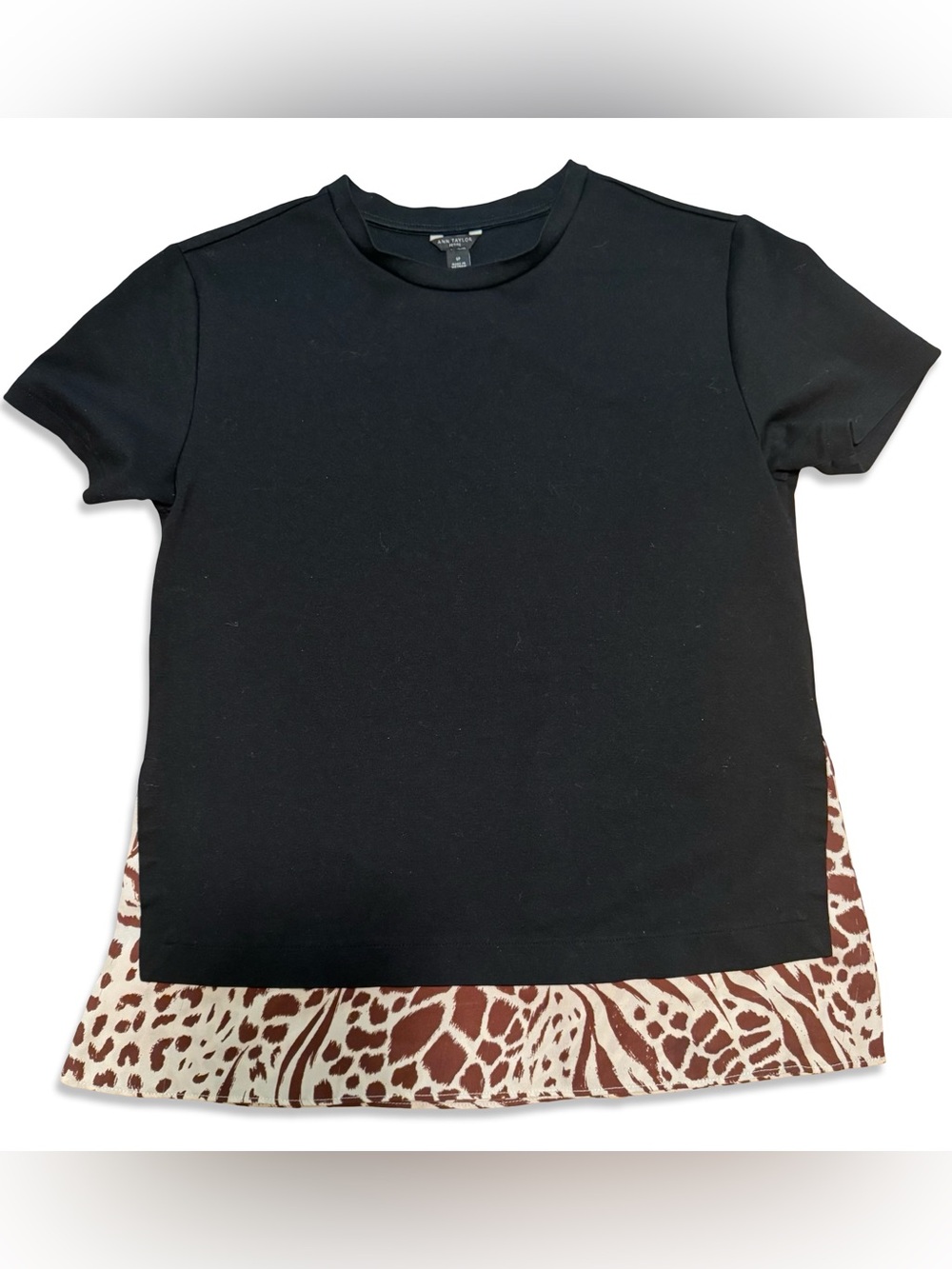 Ann Taylor Black Layered Look Sweater Tee Animal Print Underlay Top